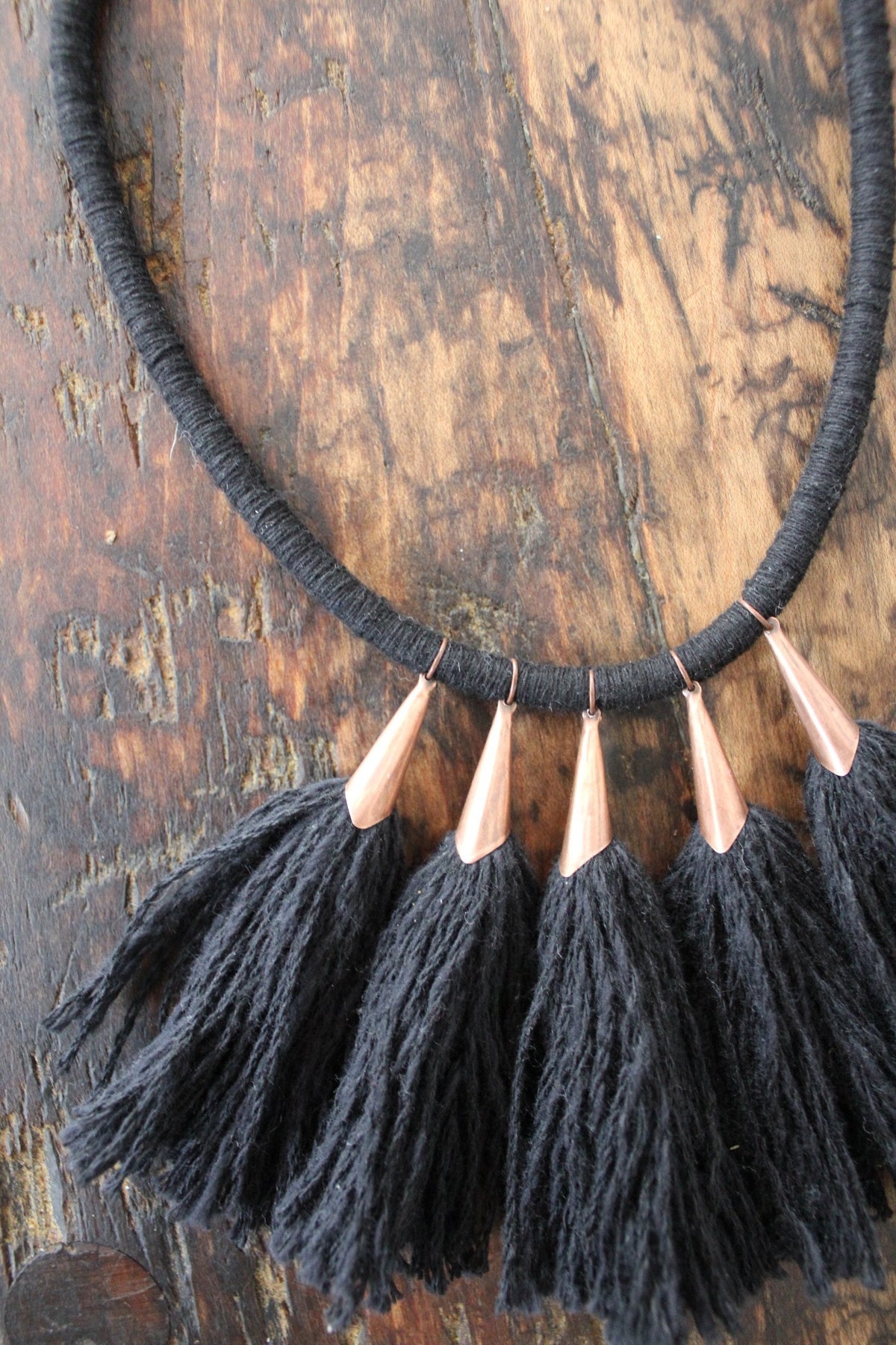 Fibrous "Bridge Tassel" Necklace - Diamonds & Rust