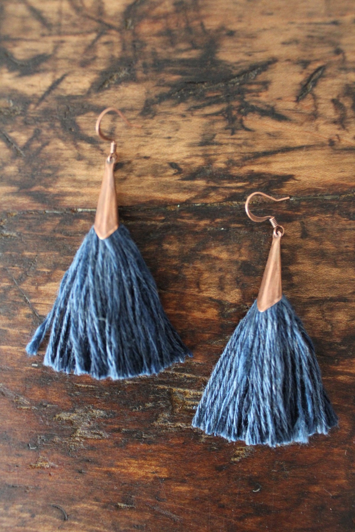 Fibrous "Maggie Tassel Earrings" - Diamonds & Rust