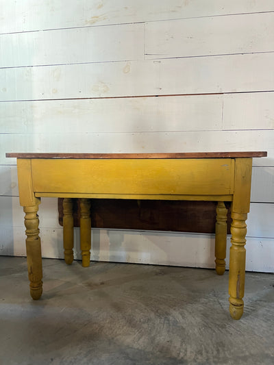 Antique Wood Baker's Table - Yellow Paint