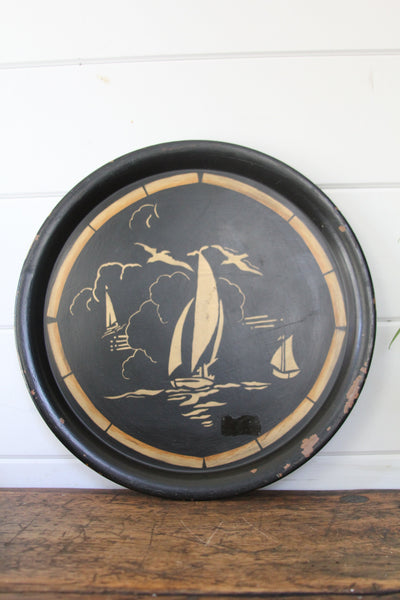 Hand Painted Sailboat Tray - Diamonds & Rust
