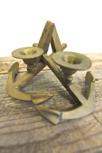 Pair of Brass Anchor Candle Holders