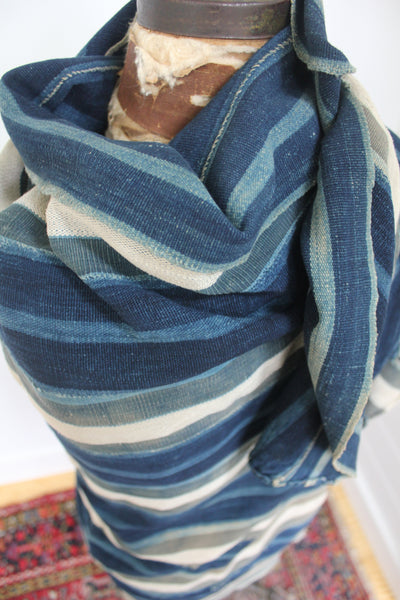 Vintage Indigo Textile: Striped 2 - Diamonds & Rust