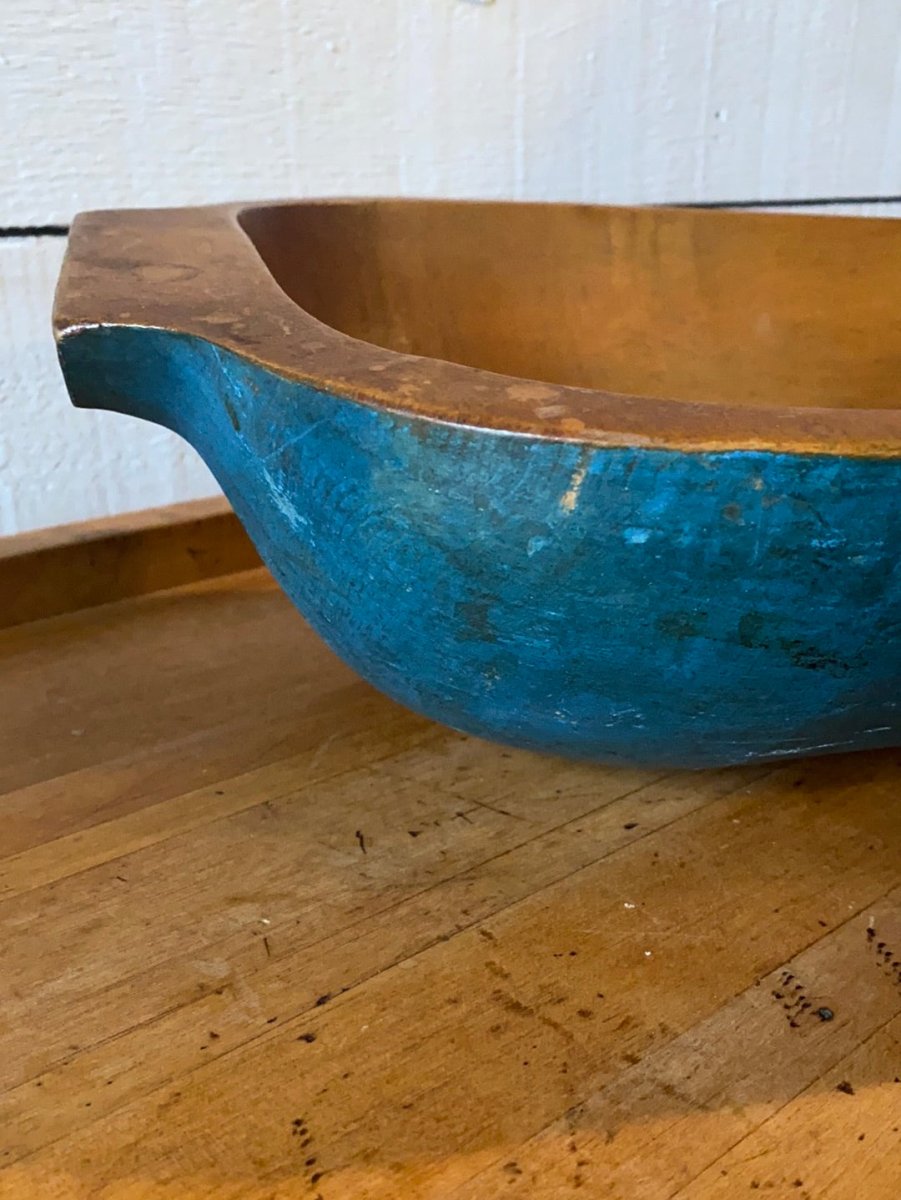 Antique Wooden Dough Bowl - Painted - Diamonds & Rust