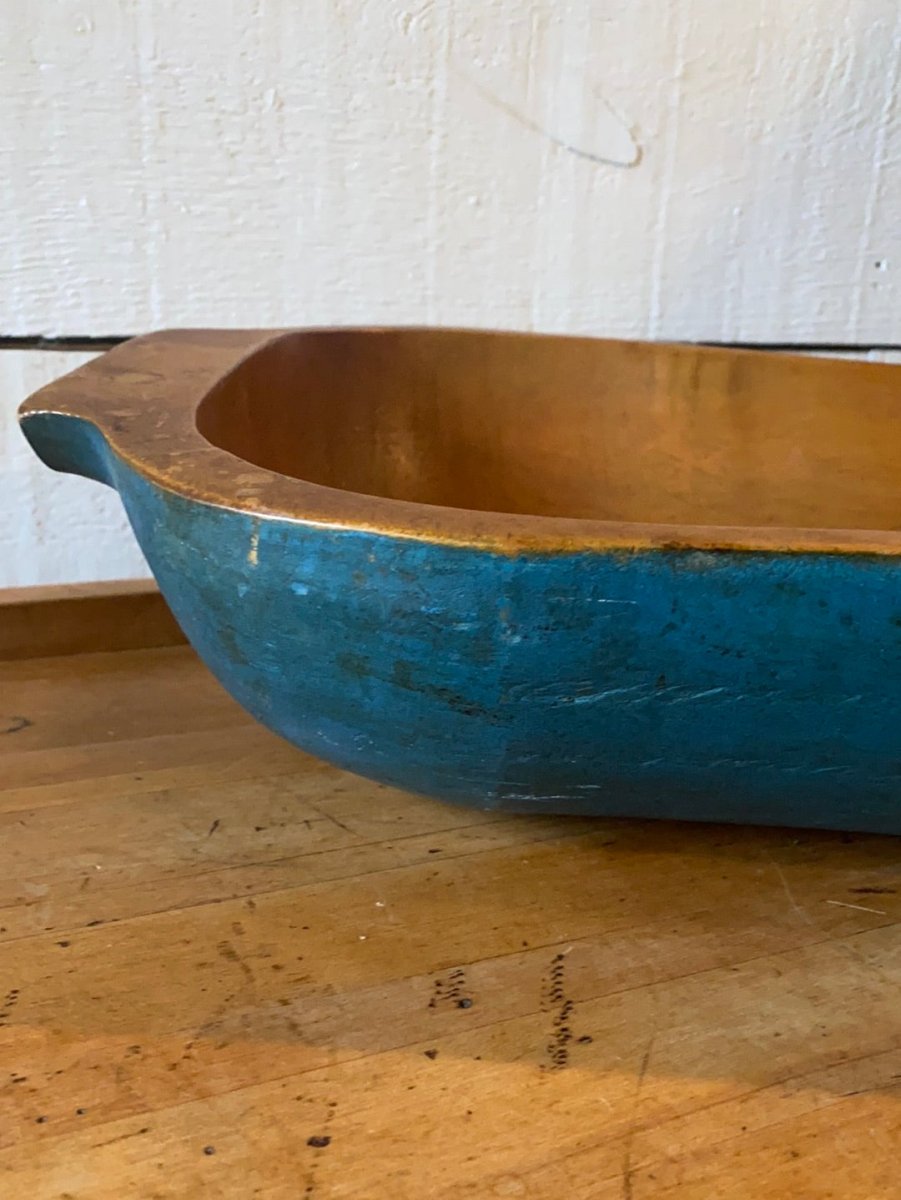 Antique Wooden Dough Bowl - Painted - Diamonds & Rust