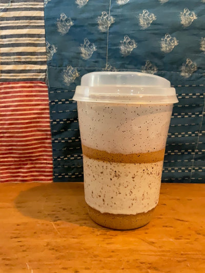 Carmiclay Ceramic To Go Mug: White & Sand - Diamonds & Rust