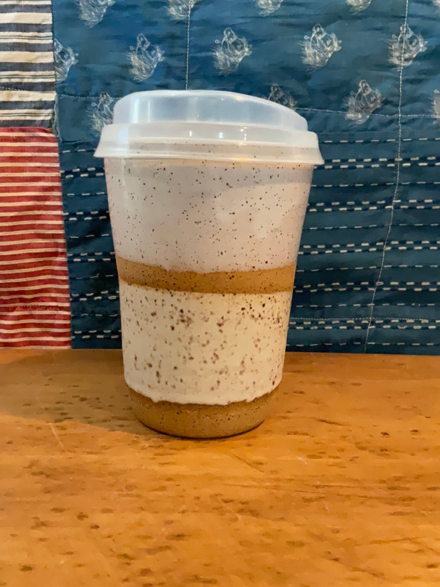 Carmiclay Ceramic To Go Mug: White & Sand - Diamonds & Rust