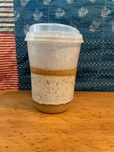 Carmiclay Ceramic To Go Mug: White & Sand - Diamonds & Rust