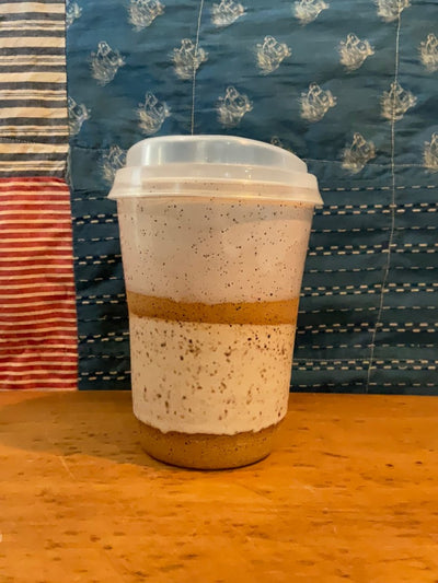 Carmiclay Ceramic To Go Mug: White & Sand - Diamonds & Rust