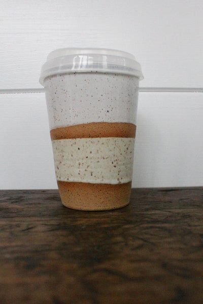 Carmiclay Ceramic To Go Mug: White & Sand - Diamonds & Rust