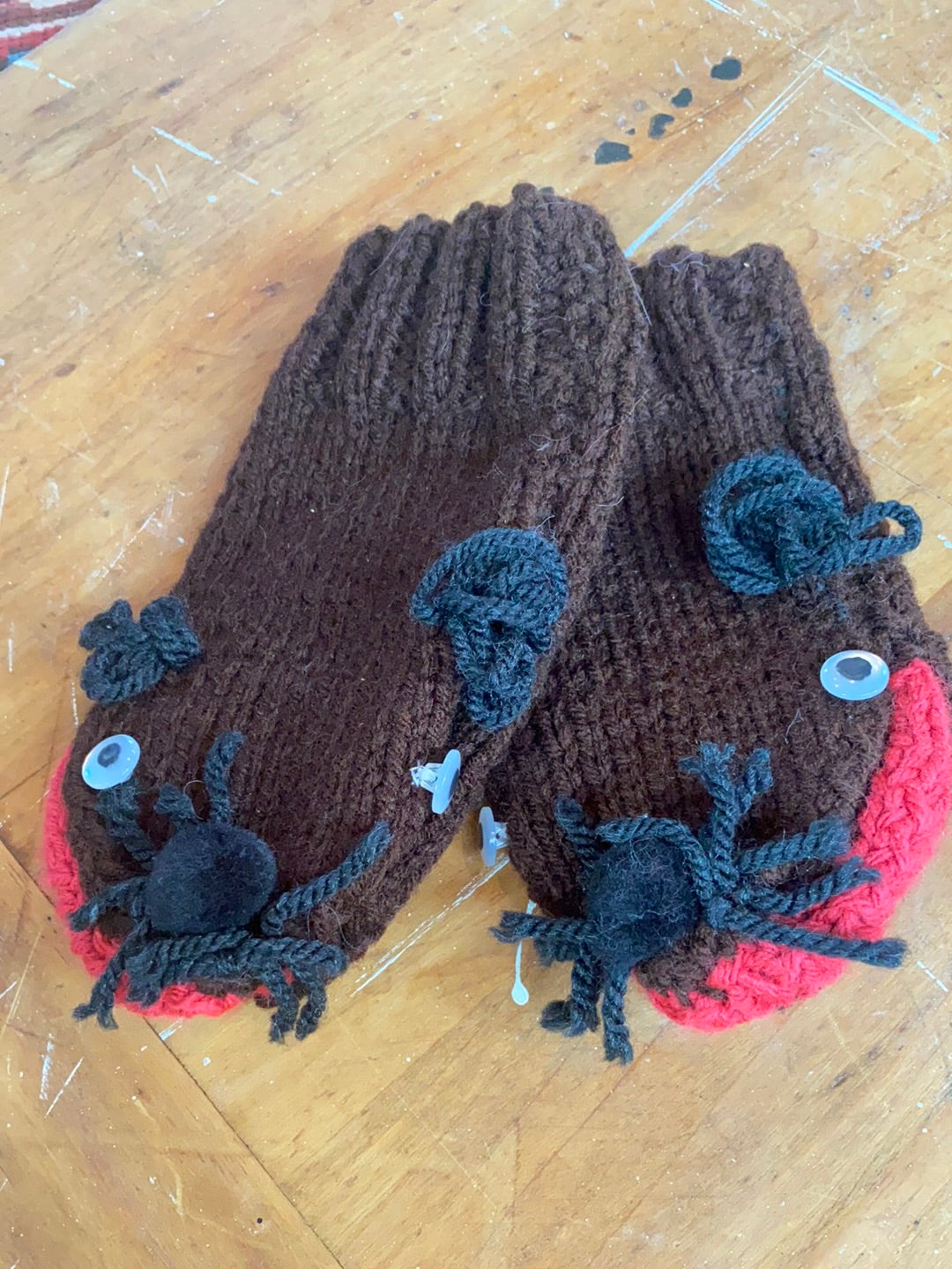 Vintage Handmade Mouse Mittens - Brown