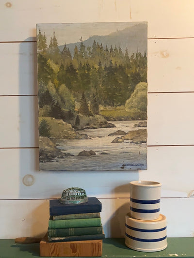 Vintage Forest + River Painting