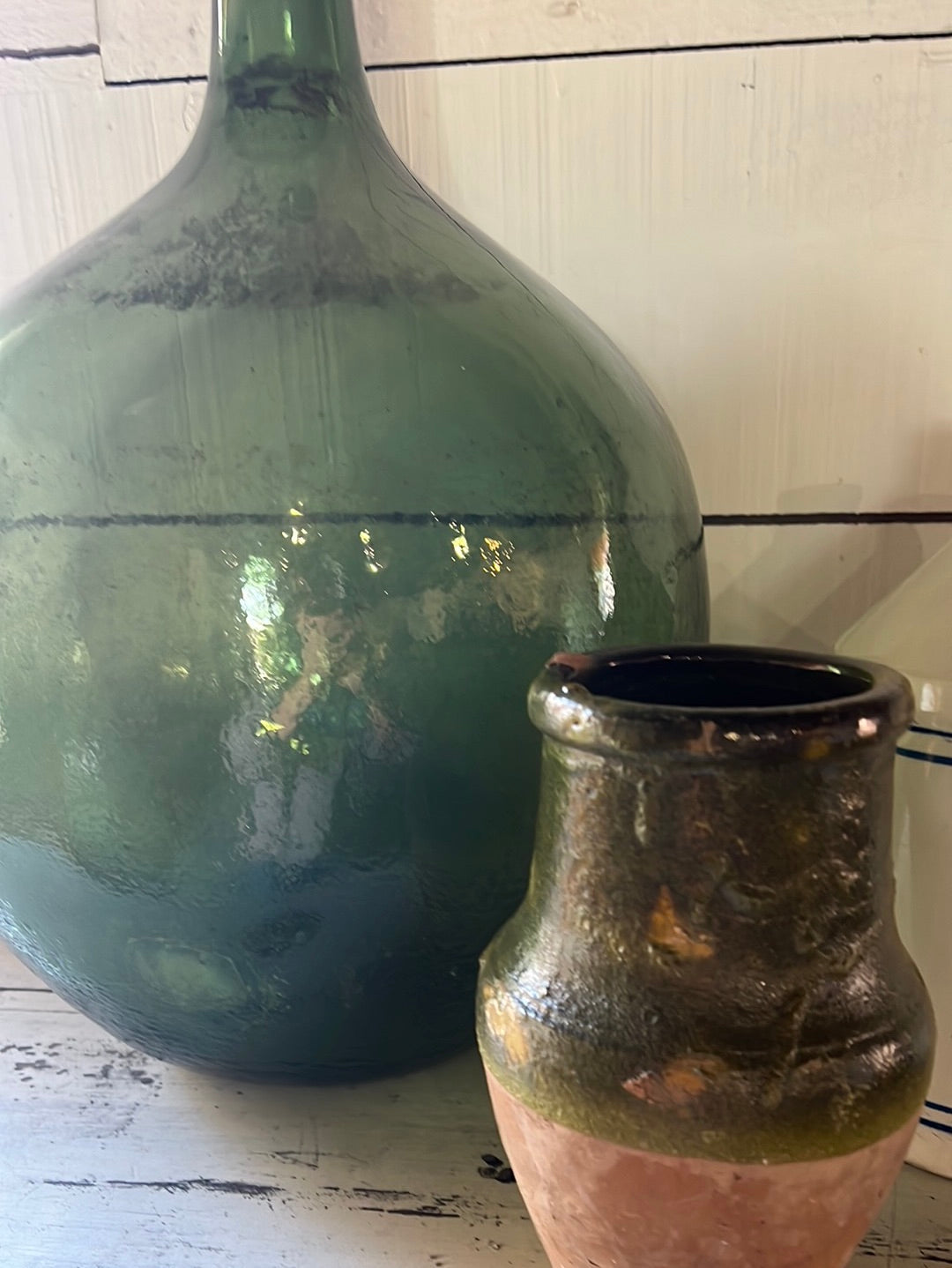 Vintage Glass Bottleneck Jug - Green
