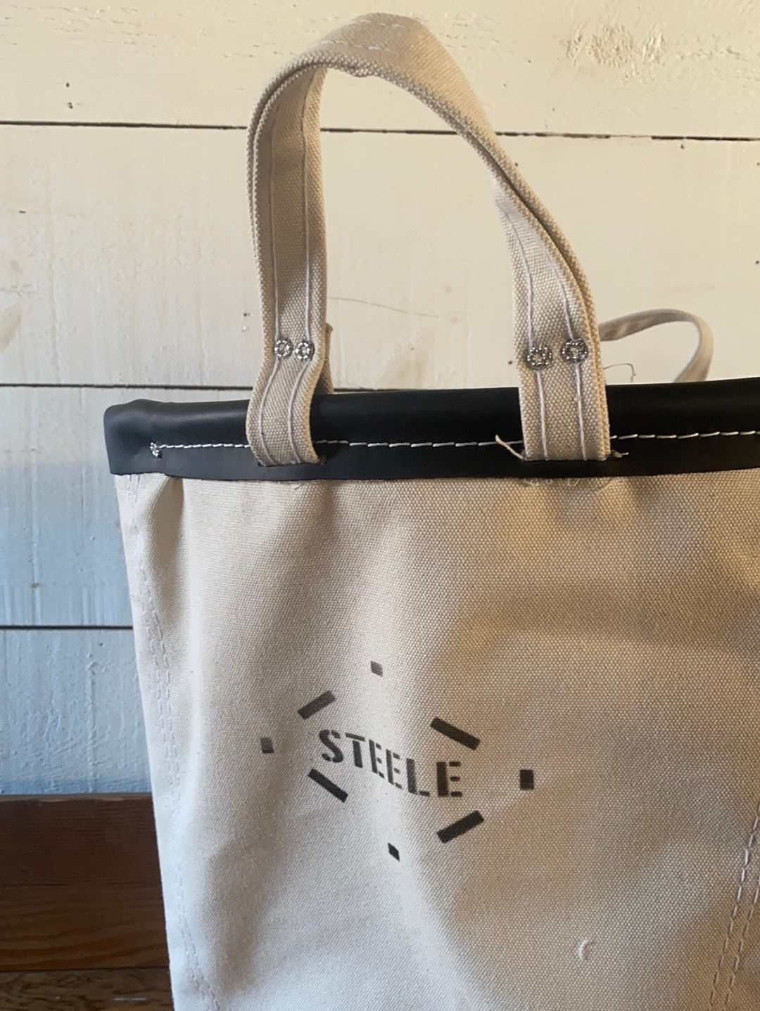 Round Basket Natural Canvas - Black Leather