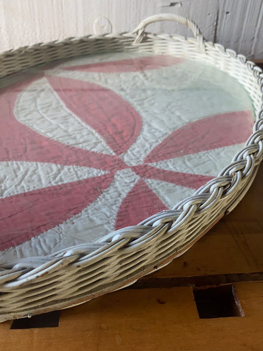 Vintage Wicker Tray w/ Quilt