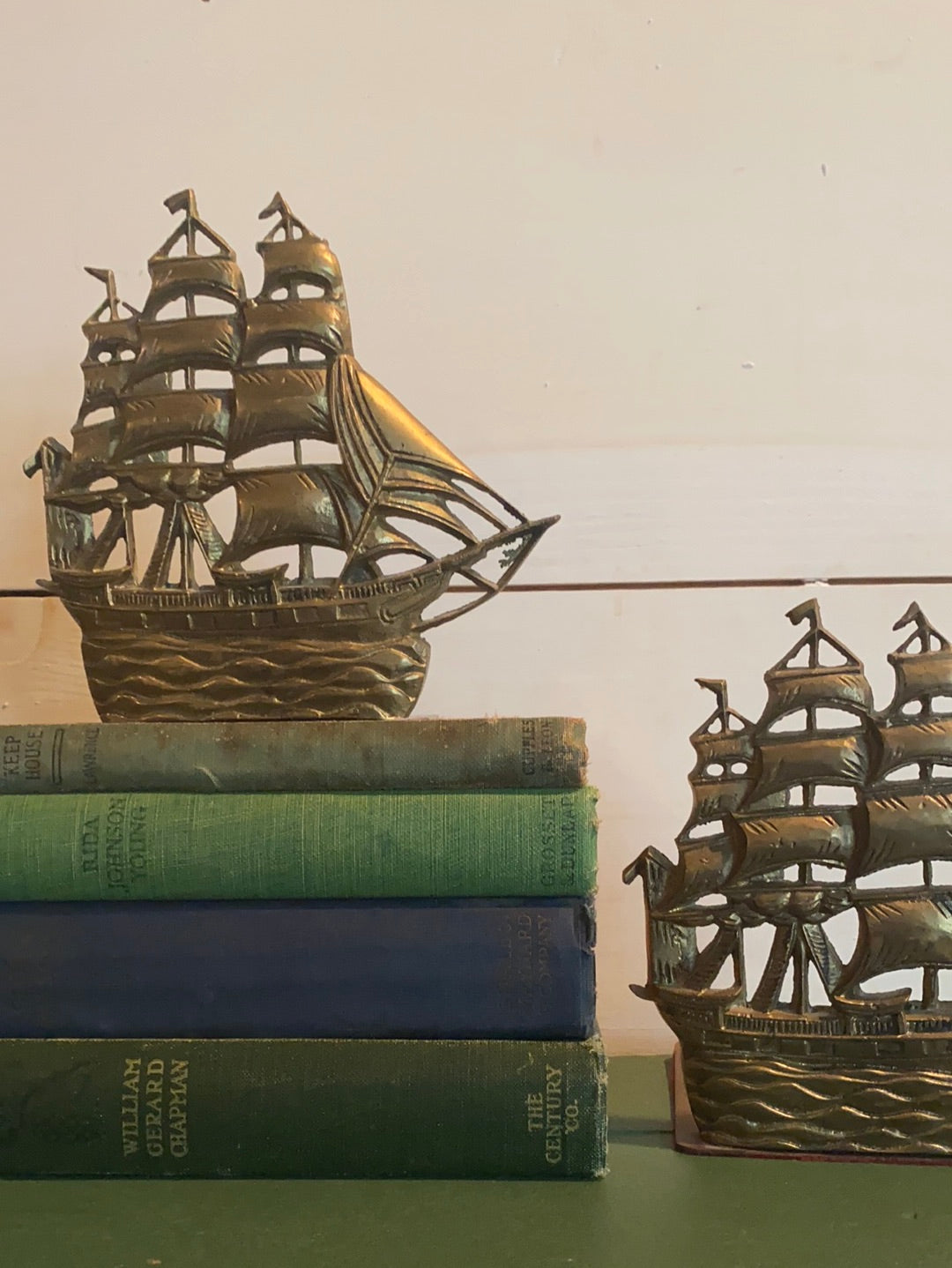 Vintage Brass Ship Bookends