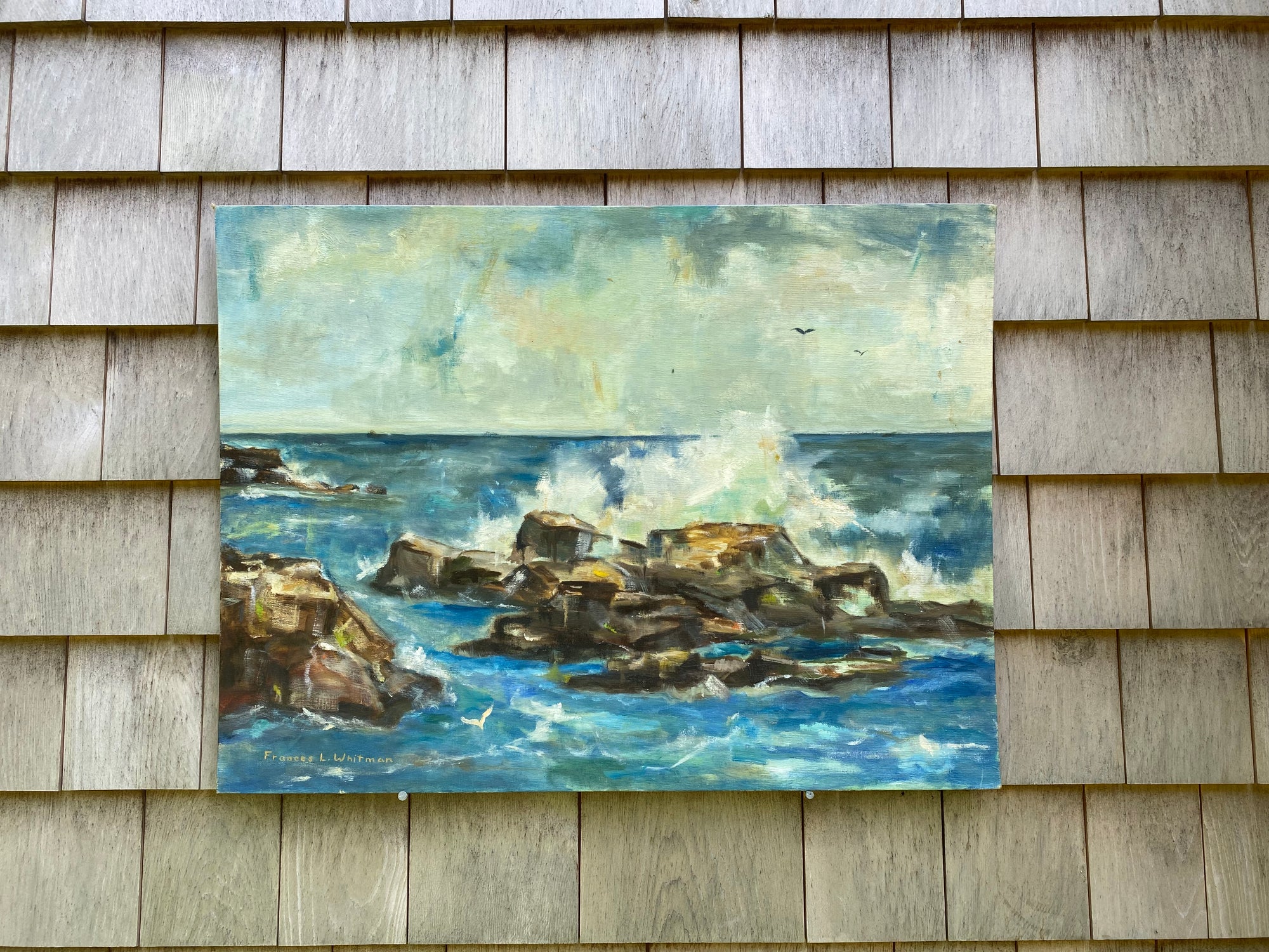 Vintage Rocky Sea Scape Painting