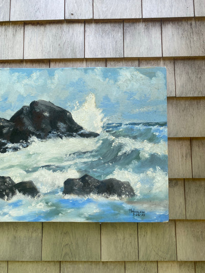 Vintage Waves on Rocky Coast Painting