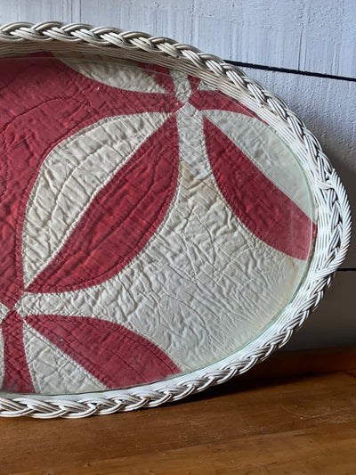 Vintage Wicker Tray w/ Quilt