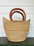 African Woven Basket w/ Leather Handle - Tan