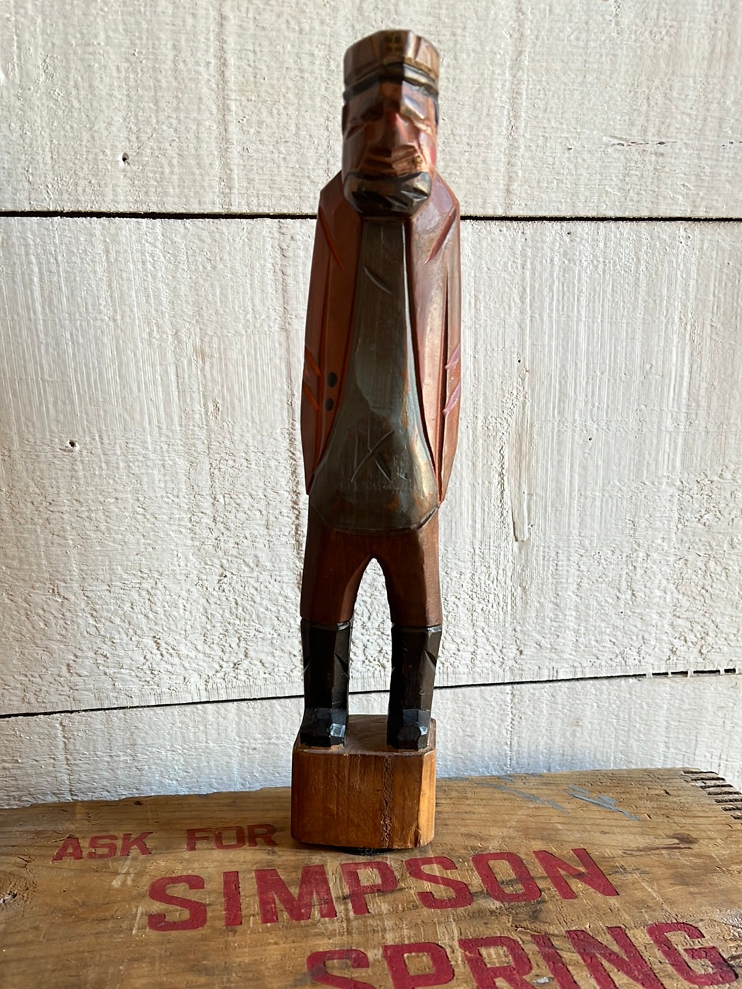 Vintage Wooden Fisherman - Orange Coat