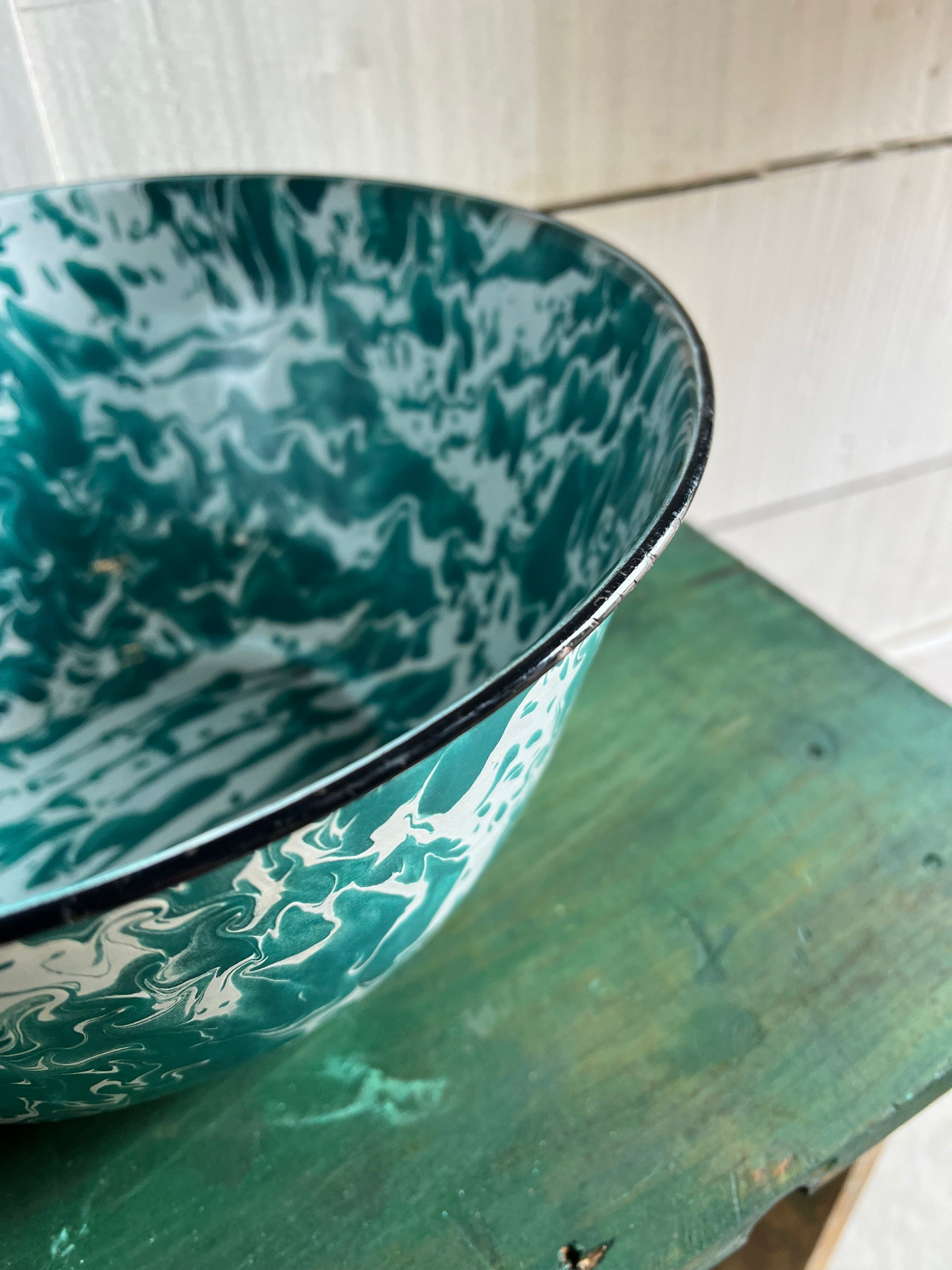 Vintage Splatter Teal Enamelware Bowl