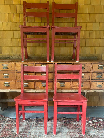 Set of Four P. Derby & Co. Red Chairs