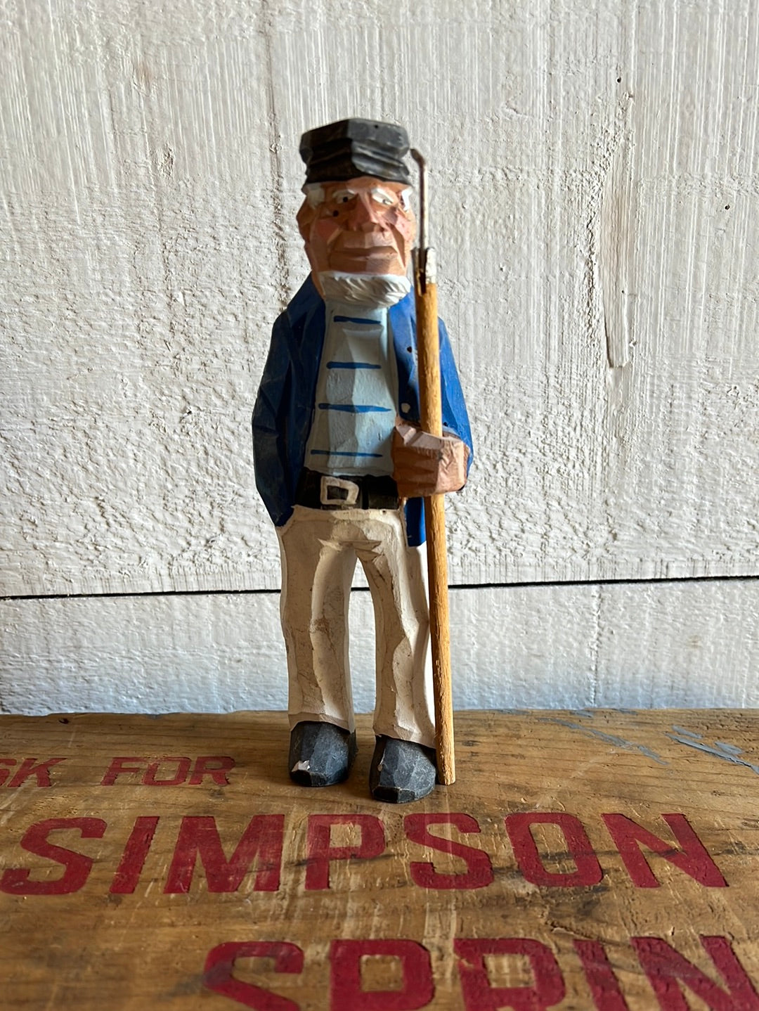 Vintage Wooden Fisherman - Blue Stripes