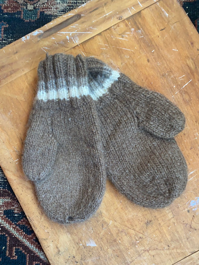 Vintage Handmade Mittens - Brown Stripe