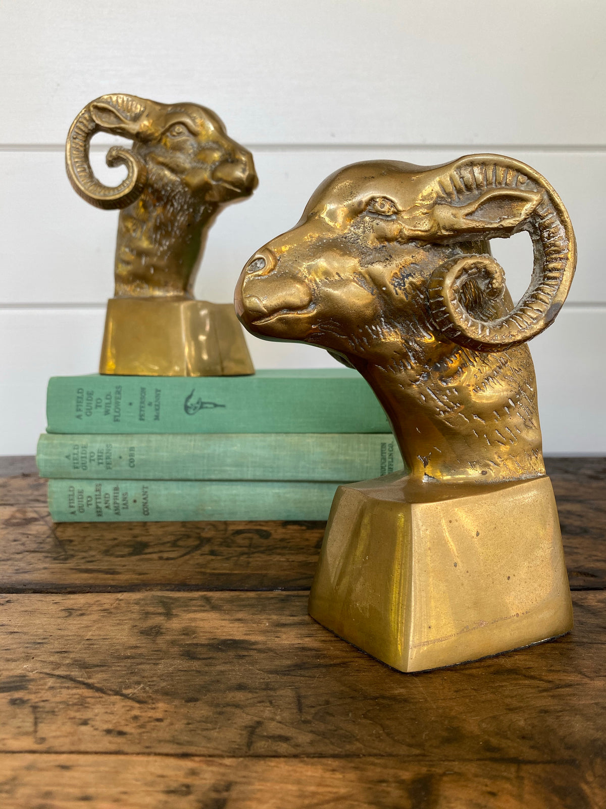 Mid Century Brass Ram Bookends