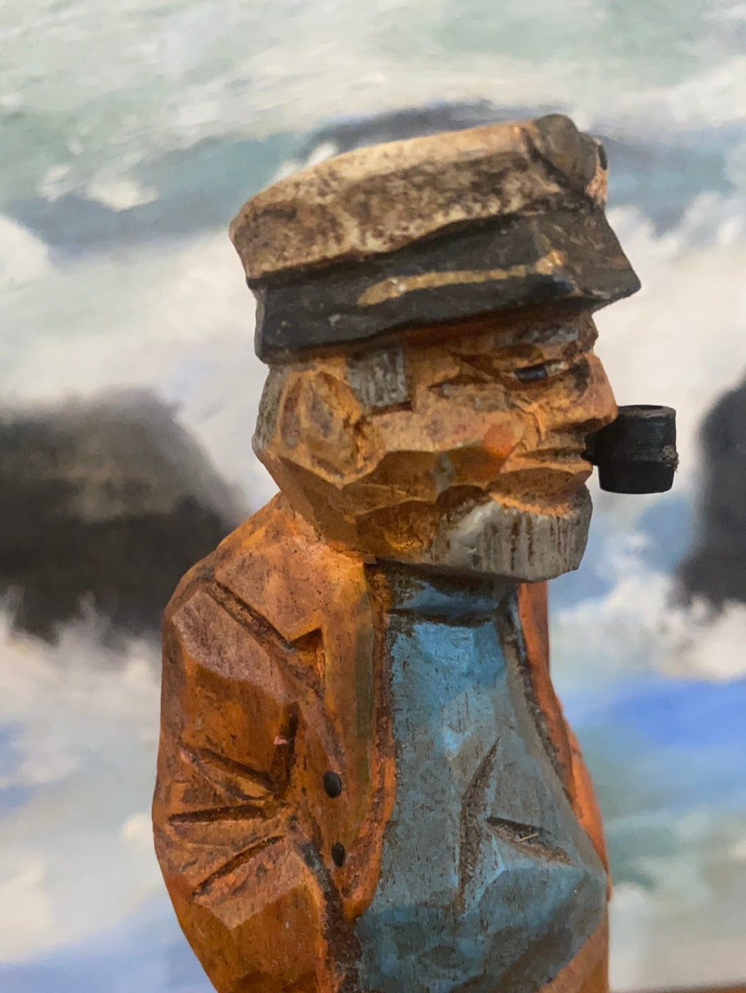 Vintage Wooden Fisherman - Yellow + Blue