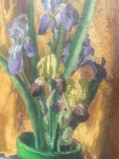 Vintage Potted Purple Iris Painting