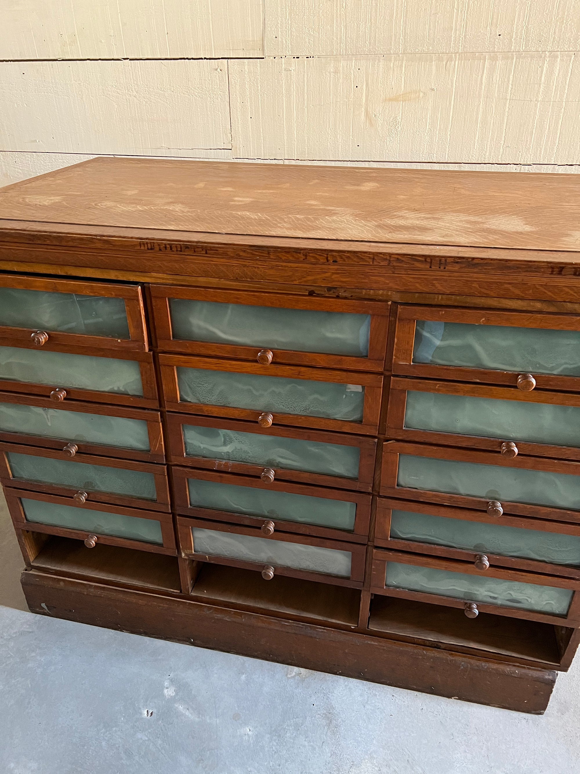 Vintage Apothecary Cabinet with 15 Glass-Front Drawers