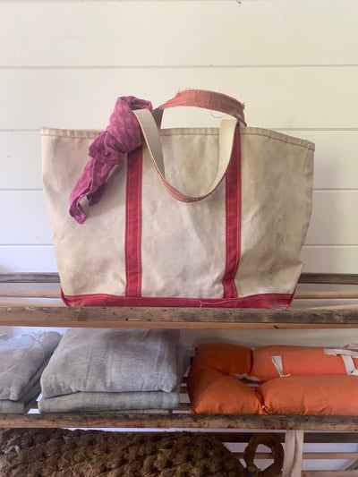 L.L.Bean Boat & Tote Cotton Canvas Bag in Red Trim