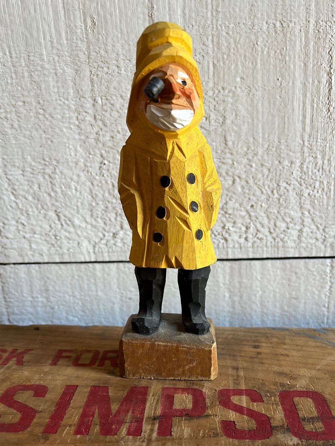 Vintage Wooden Fisherman - Yellow Coat + Hat