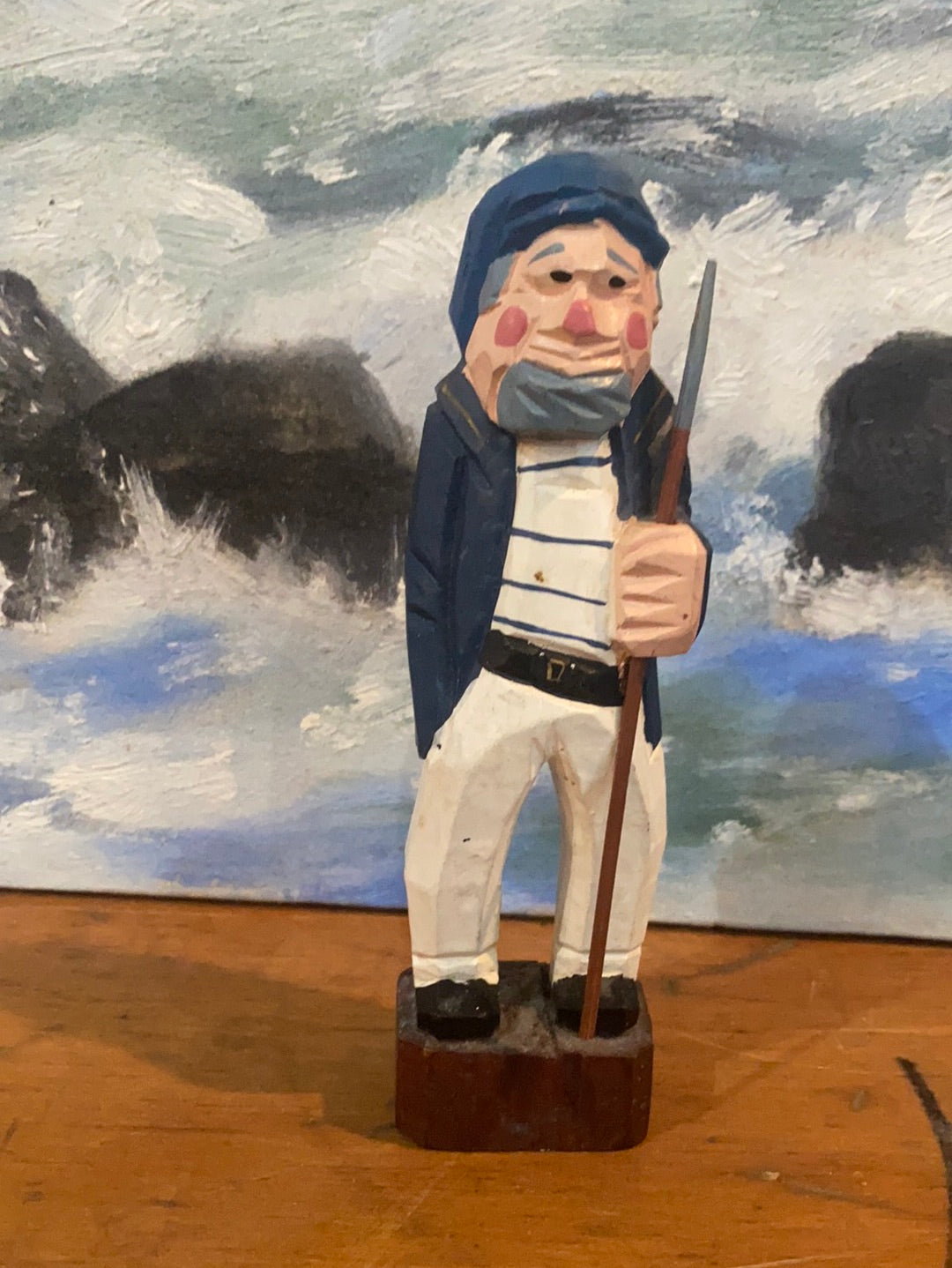 Vintage Wooden Fisherman - Striped Shirt