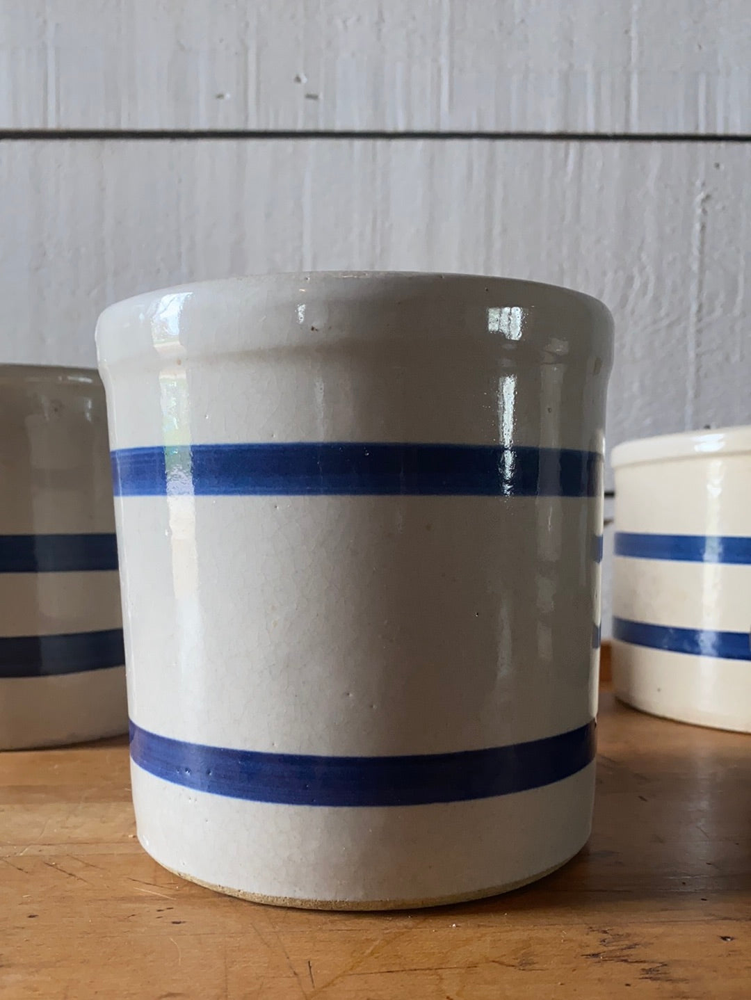 Vintage Roseville Ohio Blue Striped Crock