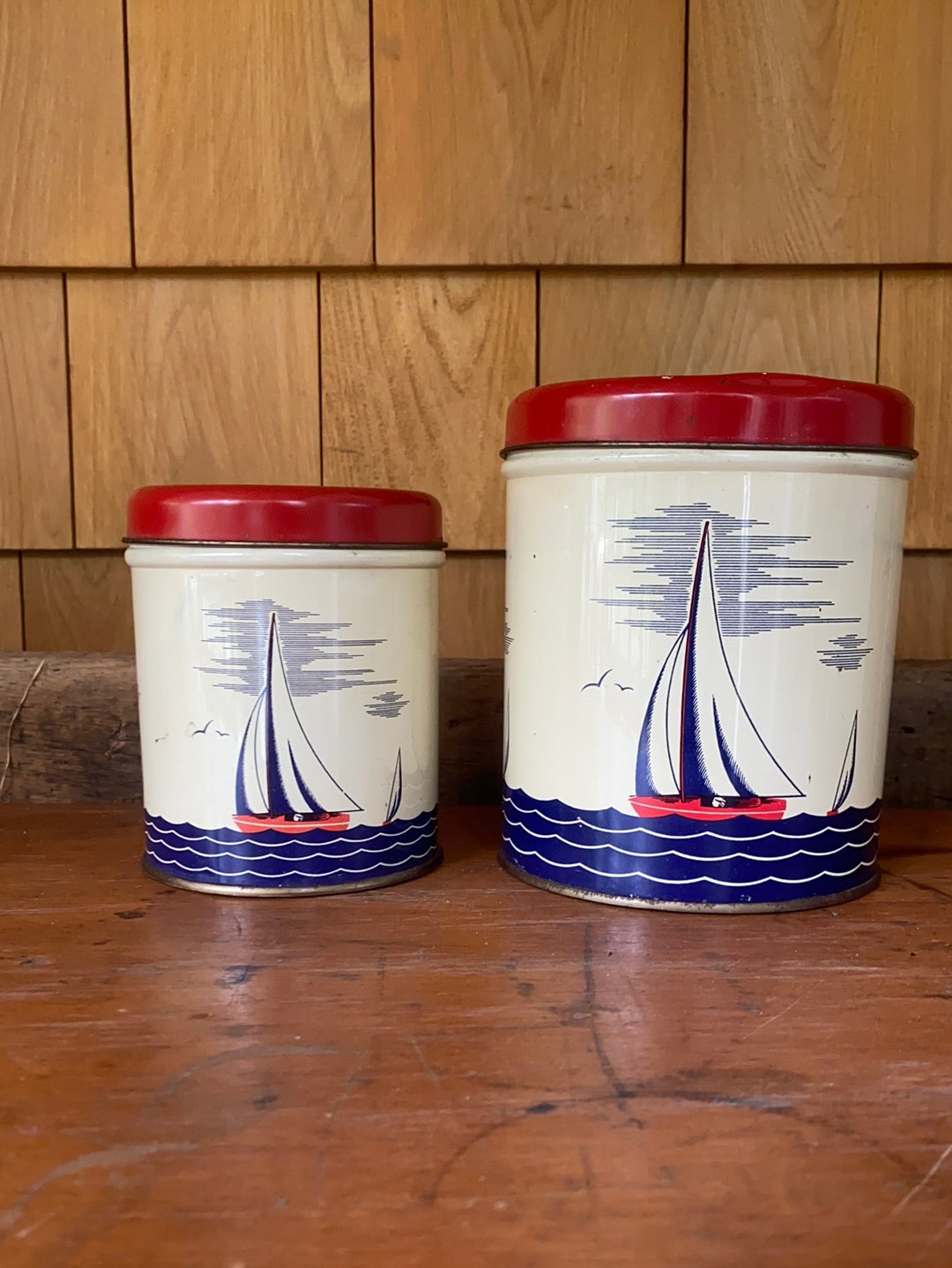 Vintage Sailboat Tin Cans