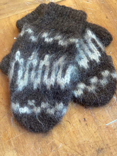 Vintage Handmade Mittens - Dark Brown