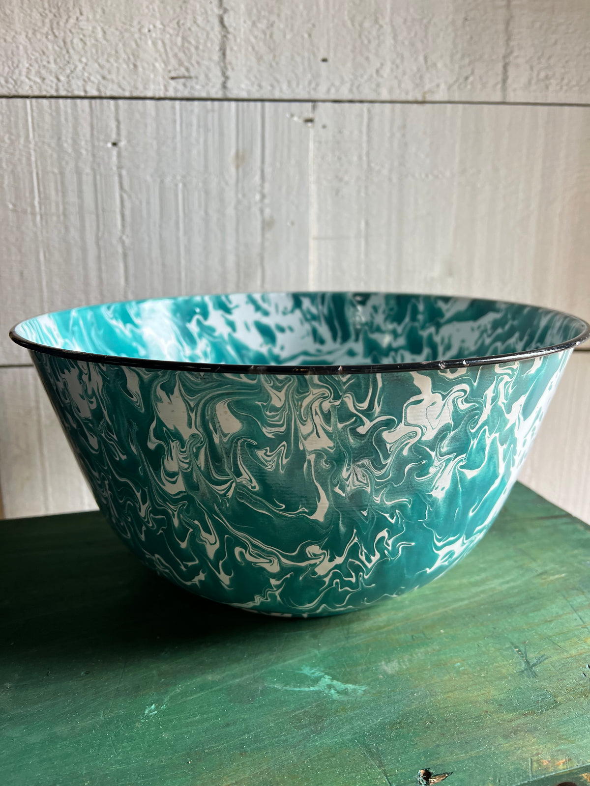 Vintage Splatter Teal Enamelware Bowl