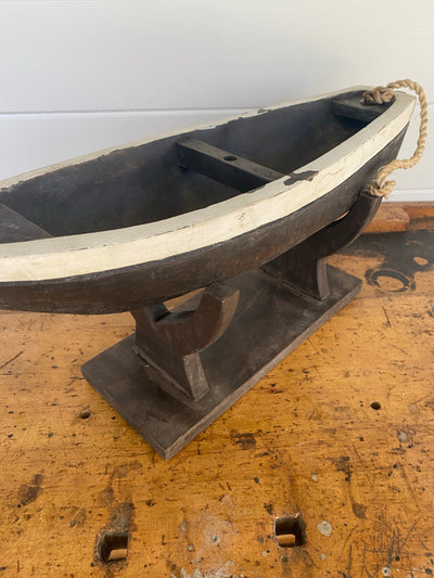 Antique Wooden Boat + Base