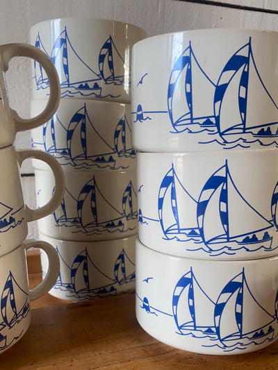 Vintage Sailboat Chowder Mugs