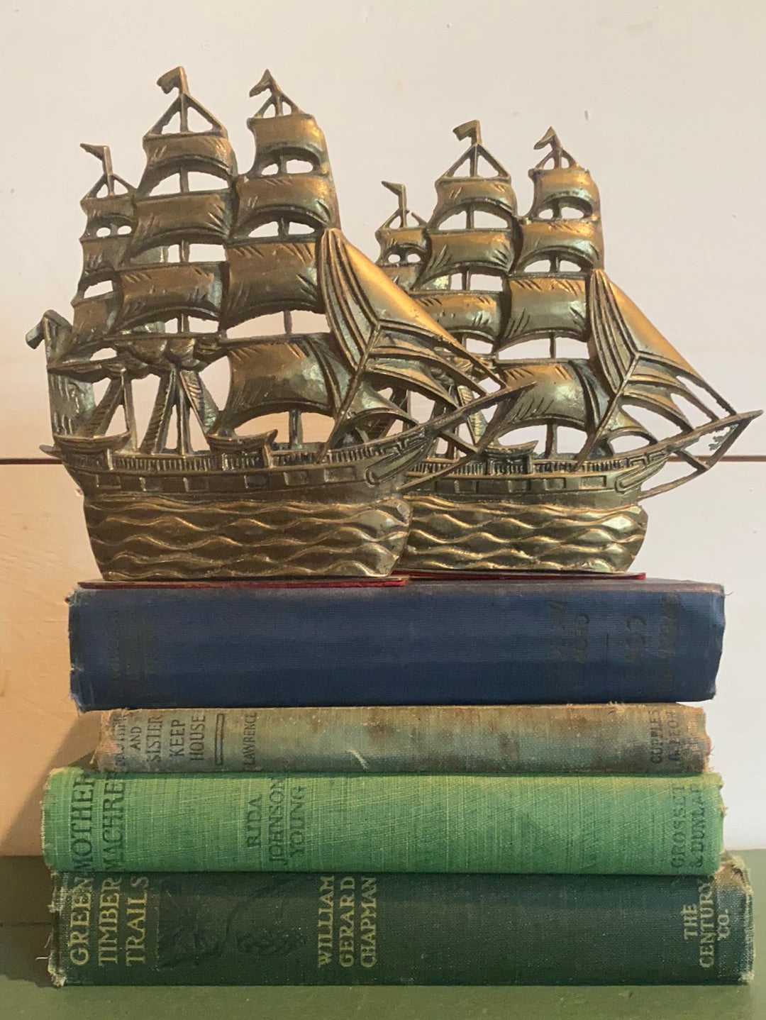 Vintage Brass Ship Bookends