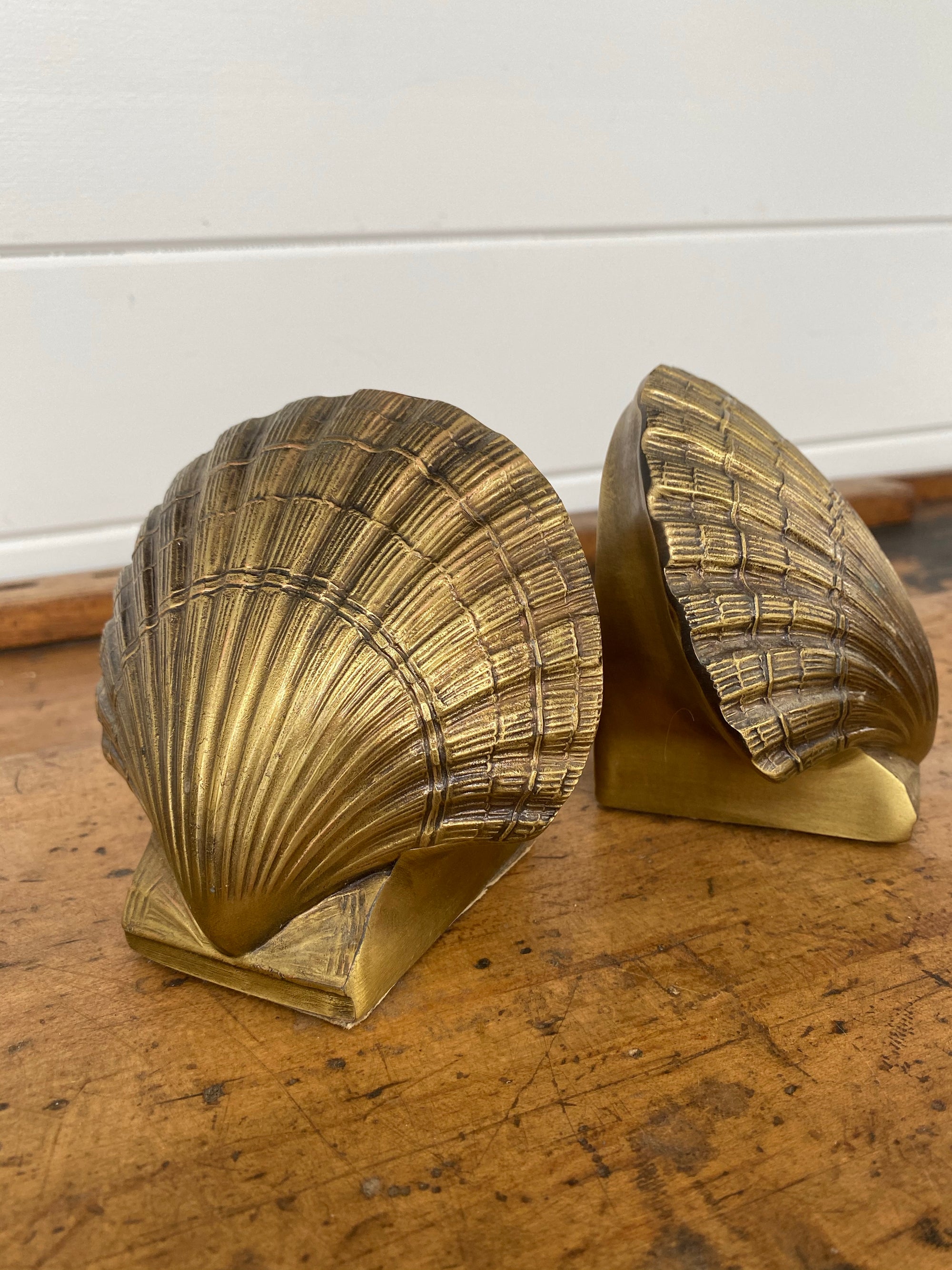 Vintage Brass Clam Bookends