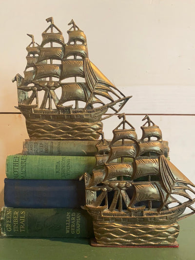 Vintage Brass Ship Bookends