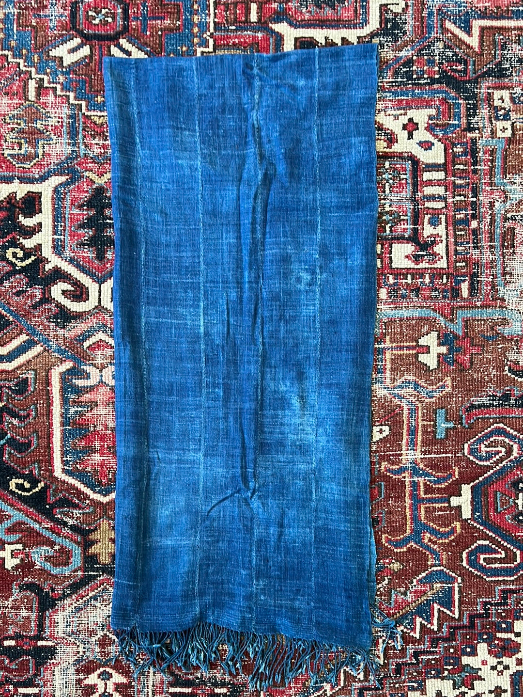 Vintage Indigo Textile - Medium w/ Fringe