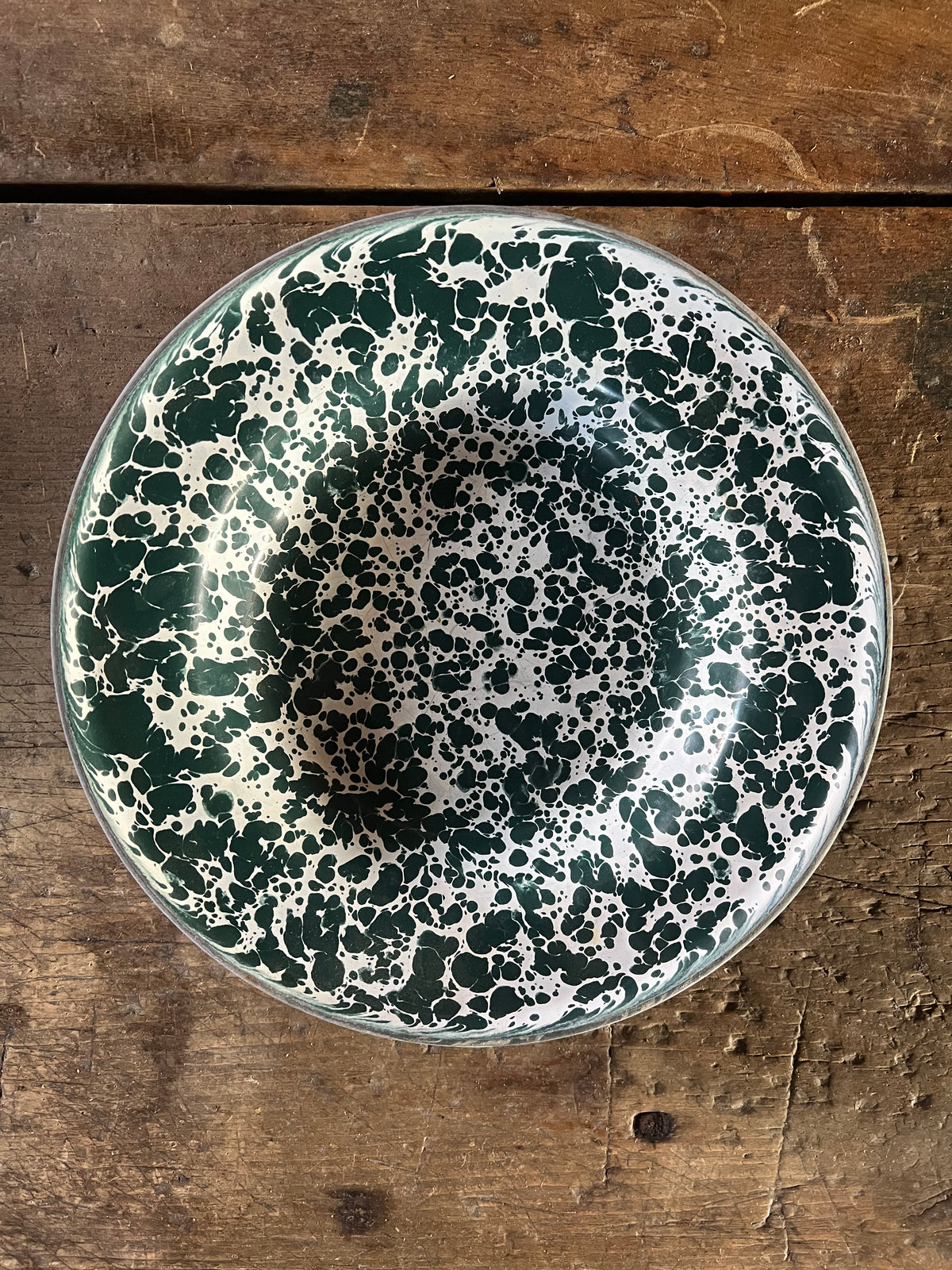 8" Green and White Rustic Spatterware Plate