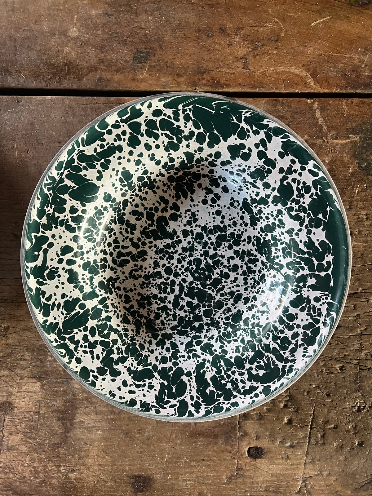 8" Green and White Rustic Spatterware Plate