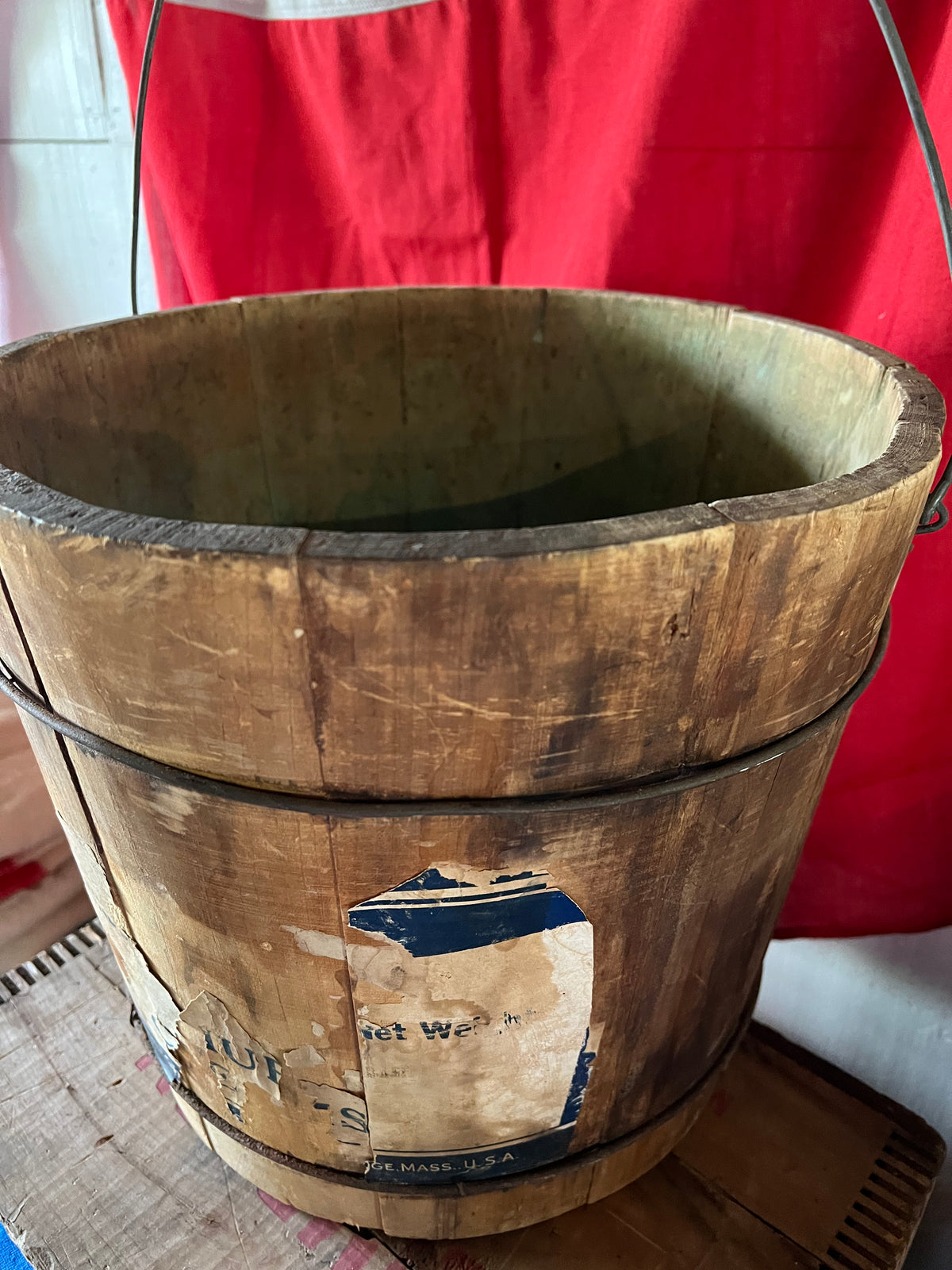 Antique Wood Bucket w/ Swing Handle