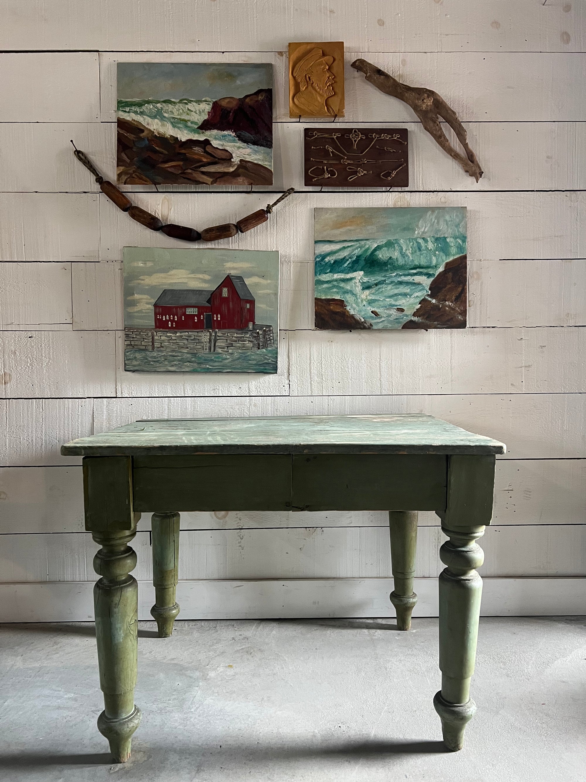 Antique Wood Table Green Paint