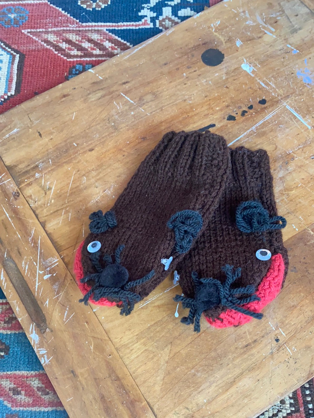 Vintage Handmade Mouse Mittens - Brown